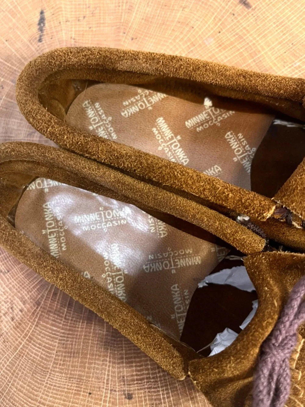 Minnetonka Thunderbird II Beaded Suede Moccasins Brown Size 13